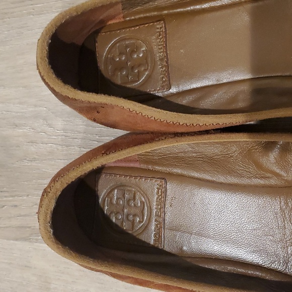 Tory Burch Suede Leather Ally Bow Ballet Flat size 7M Brown slip on pleated - Picture 3 of 7